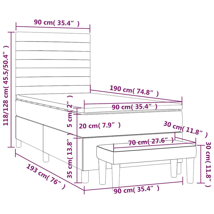 kontinentalseng med madras 90x190 cm fløjl mørkeblå