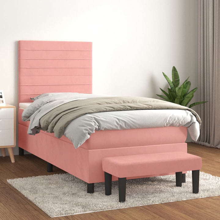 kontinentalseng med madras 90x190 cm fløjl pink