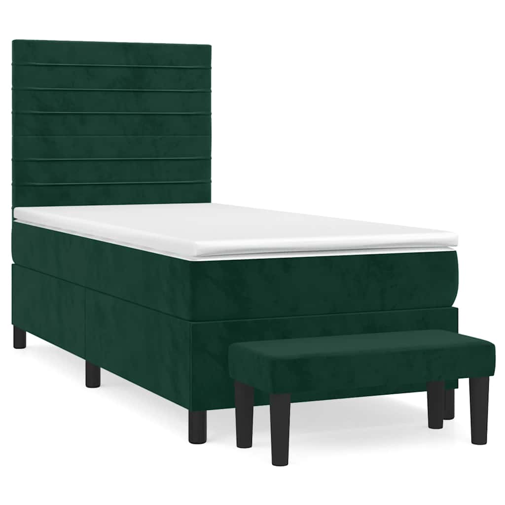 kontinentalseng med madras 90x200 cm fløjl mørkegrøn