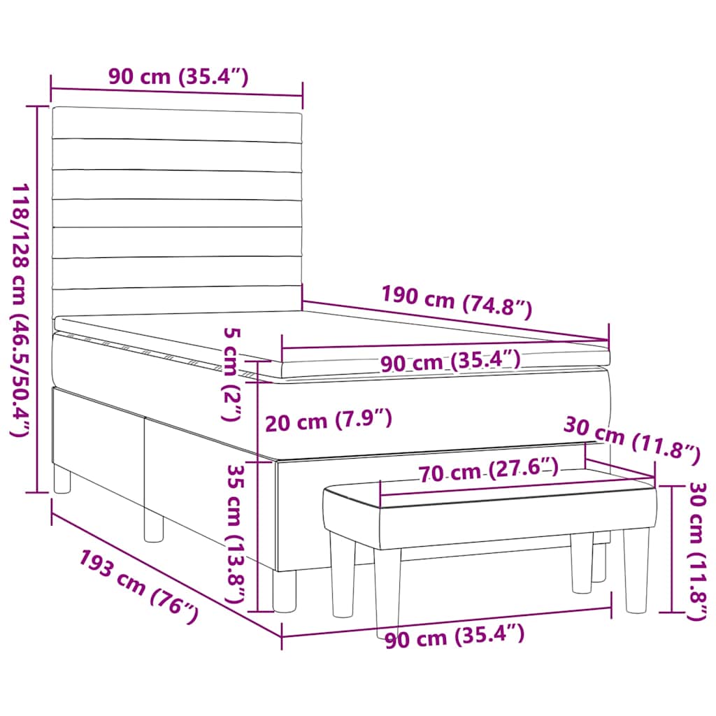 kontinentalseng med madras 90x200 cm fløjl mørkegrøn