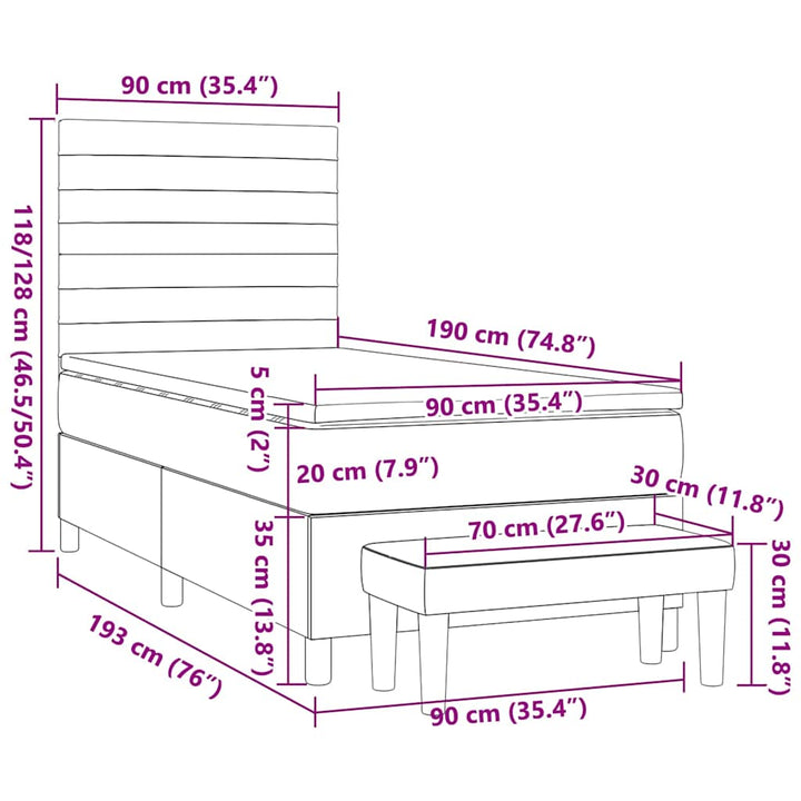 kontinentalseng med madras 90x200 cm fløjl mørkegrøn