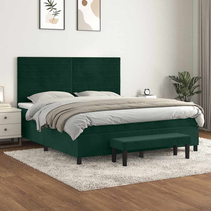 kontinentalseng med madras 160x200 cm fløjl mørkegrøn