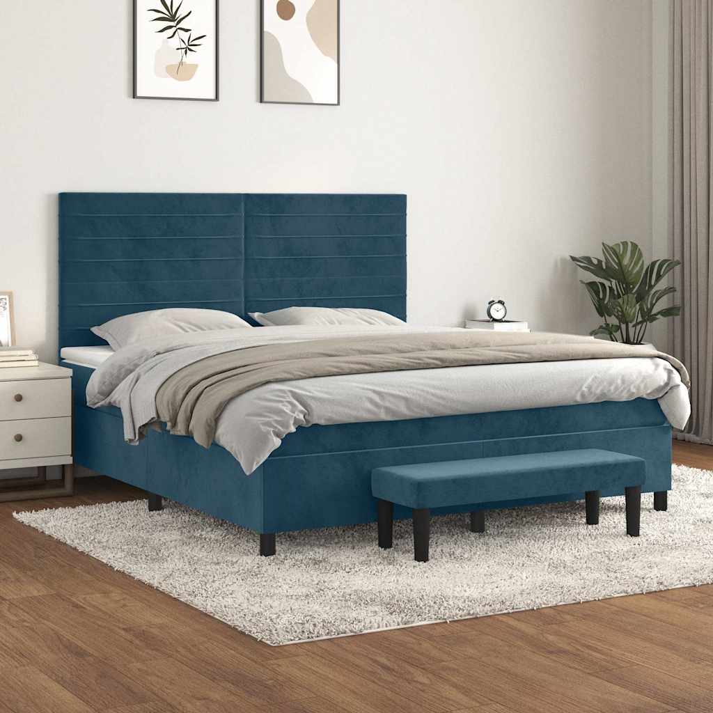 kontinentalseng med madras 160x200 cm fløjl mørkeblå