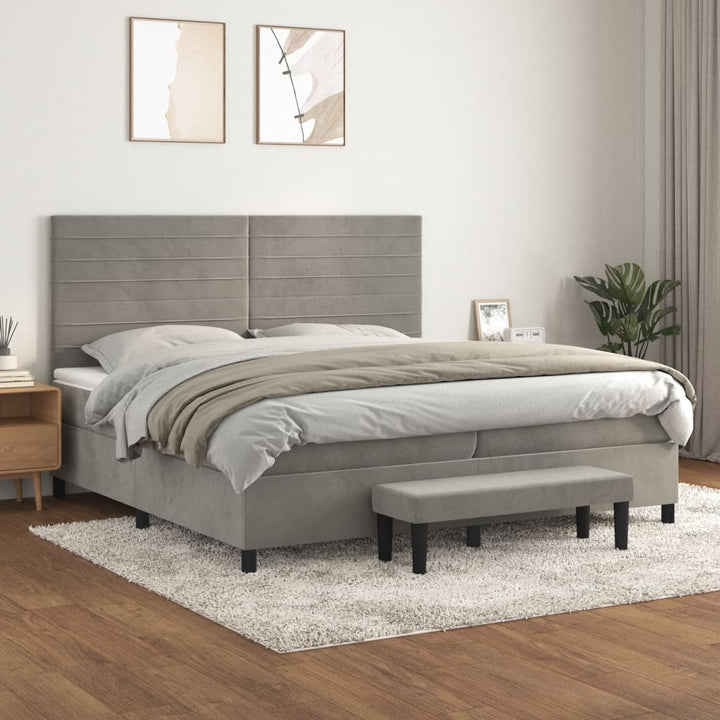 kontinentalseng med madras 200x200 cm fløjl lysegrå