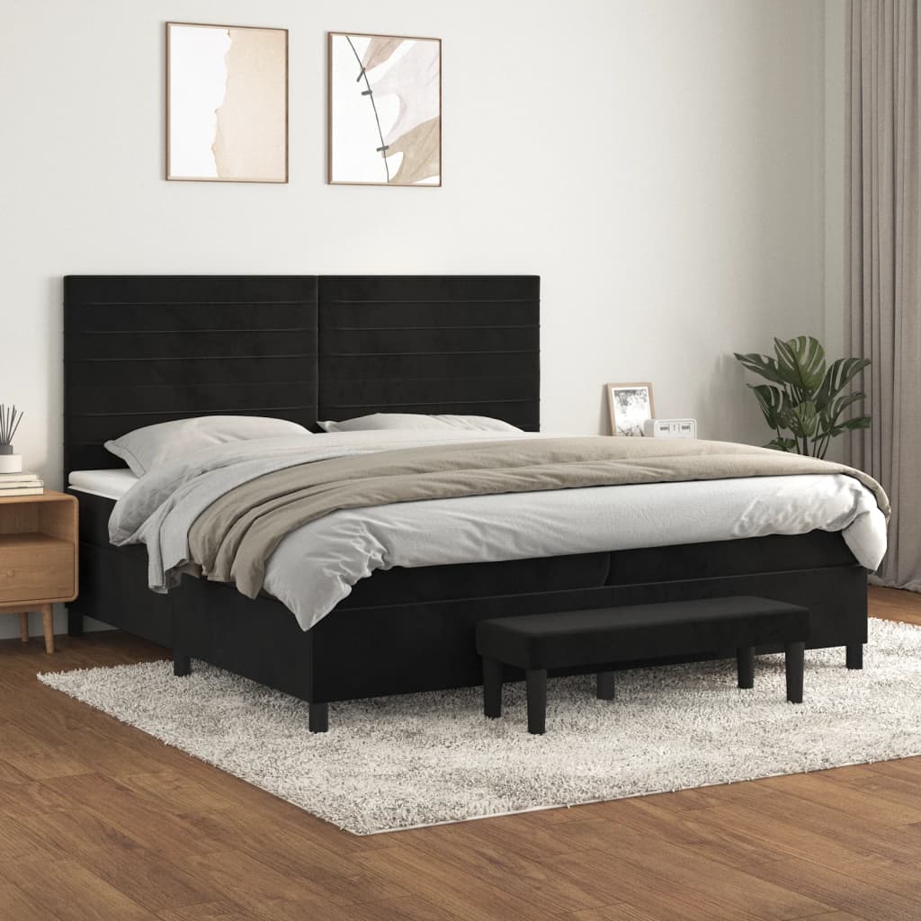 kontinentalseng med madras 200x200 cm fløjl sort