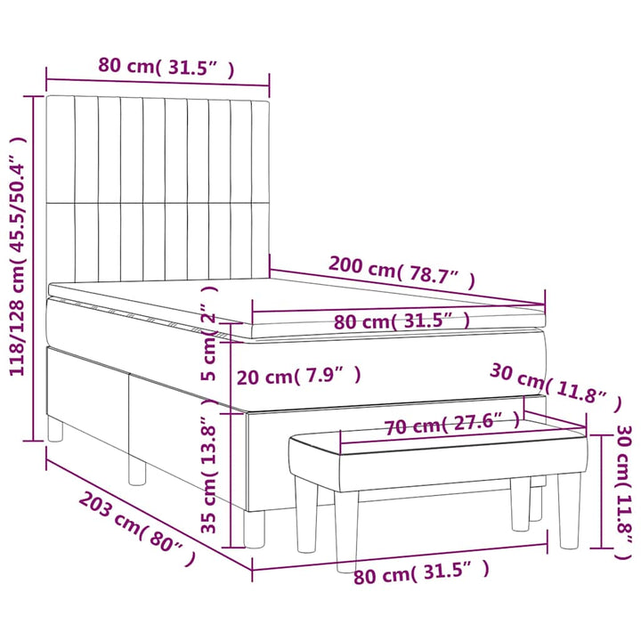 kontinentalseng med madras 80x200 cm fløjl mørkegrøn