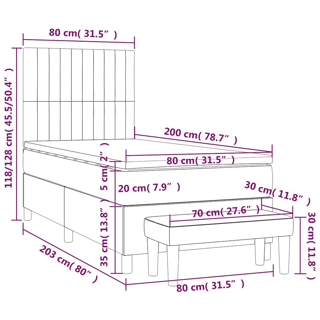 kontinentalseng med madras 80x200 cm fløjl mørkeblå
