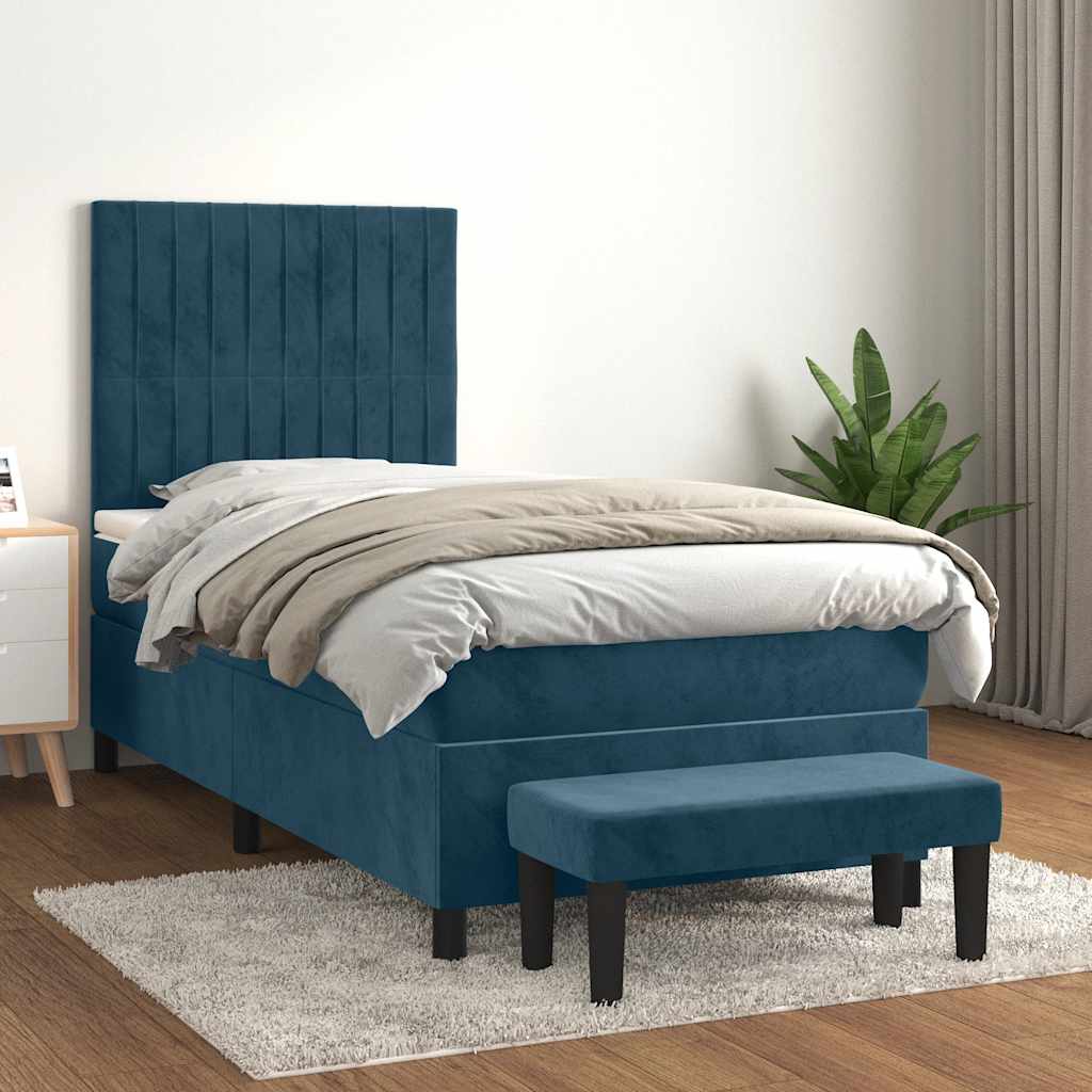 kontinentalseng med madras 80x200 cm fløjl mørkeblå