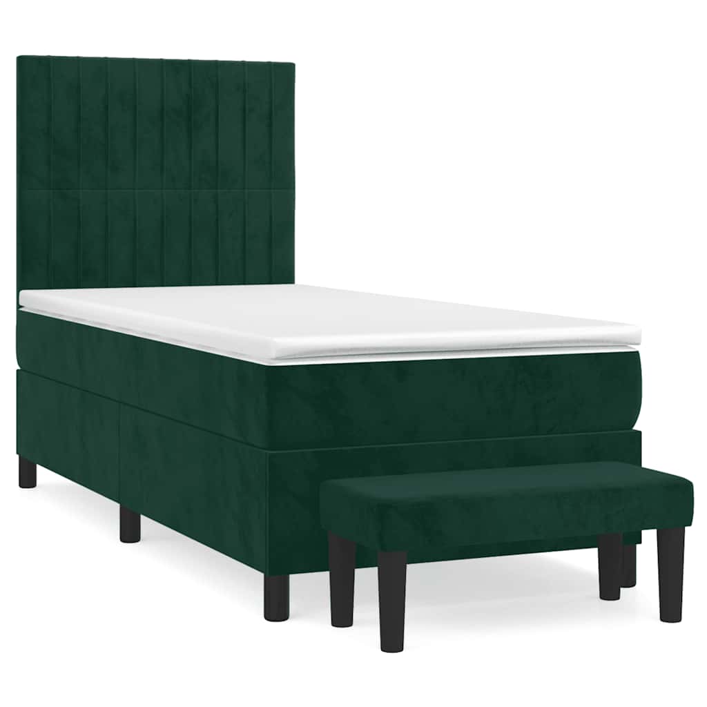 kontinentalseng med madras 90x190 cm fløjl mørkegrøn
