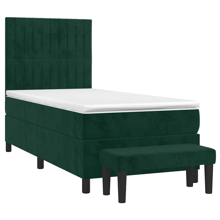 kontinentalseng med madras 90x190 cm fløjl mørkegrøn