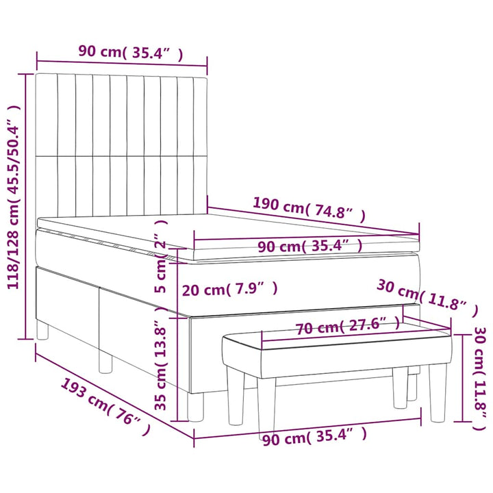 kontinentalseng med madras 90x190 cm fløjl mørkeblå