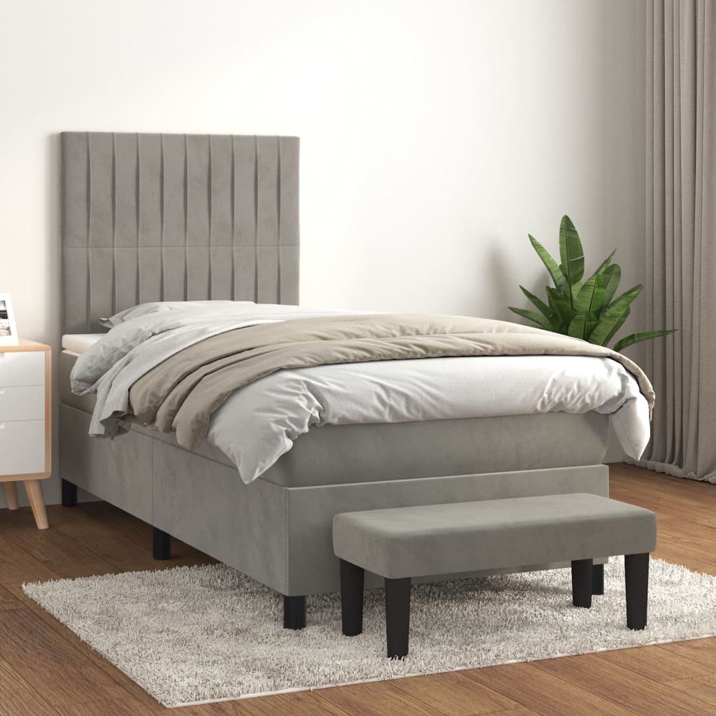 kontinentalseng med madras 90x200cm fløjl lysegrå
