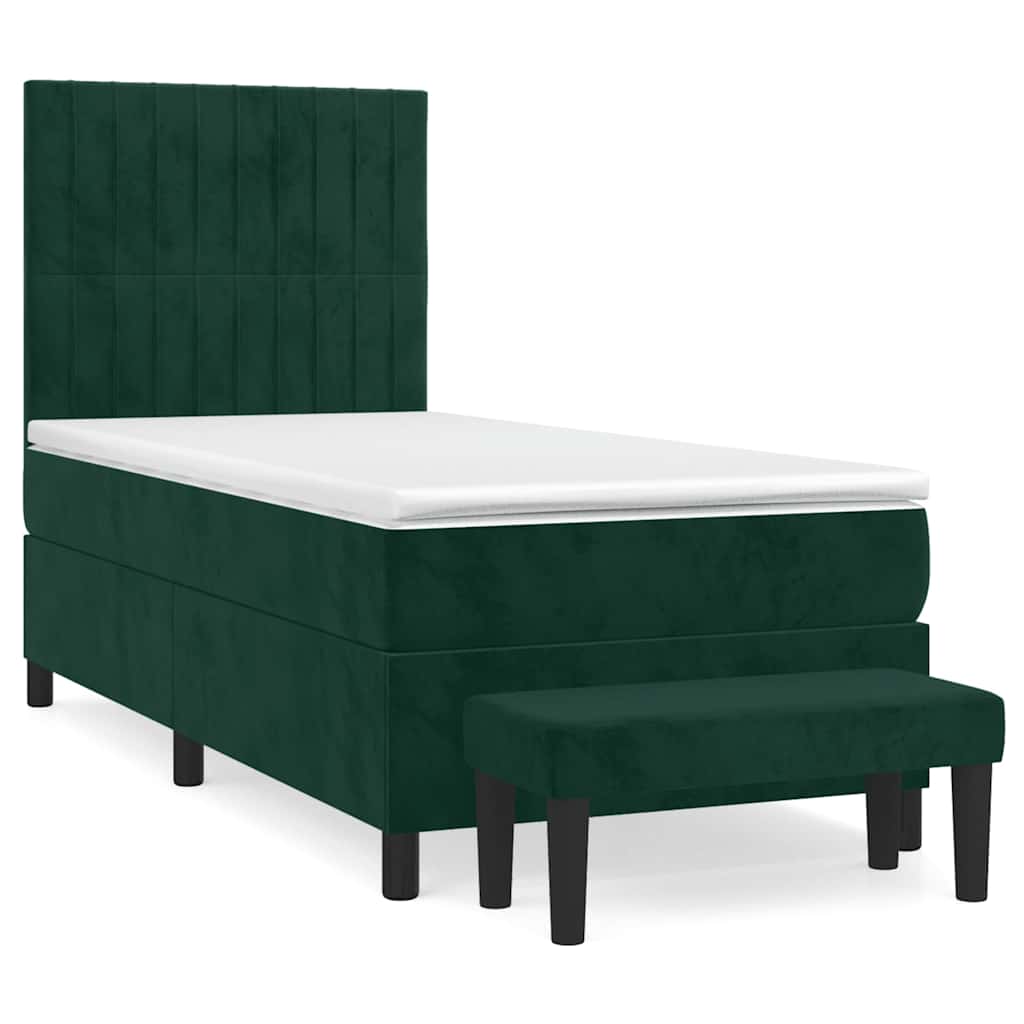 kontinentalseng med madras 90x200 cm fløjl mørkegrøn