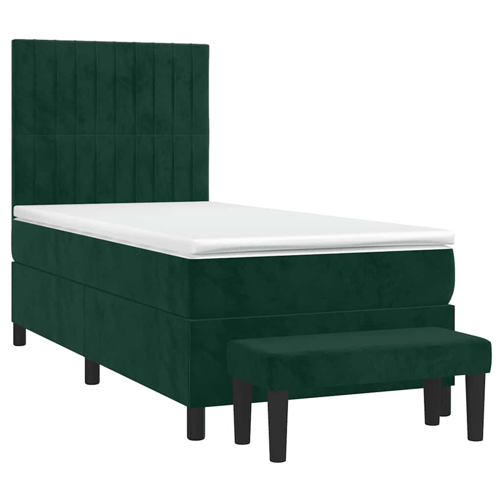 kontinentalseng med madras 90x200 cm fløjl mørkegrøn