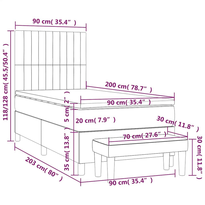 kontinentalseng med madras 90x200 cm fløjl mørkegrøn