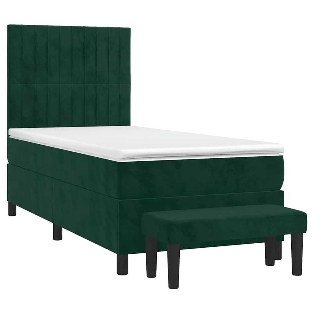 kontinentalseng med madras 100x200 cm fløjl mørkegrøn