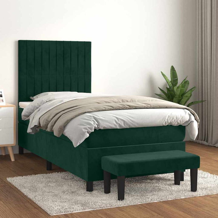 kontinentalseng med madras 100x200 cm fløjl mørkegrøn