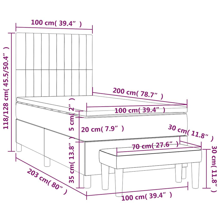 kontinentalseng med madras 100x200 cm fløjl mørkeblå