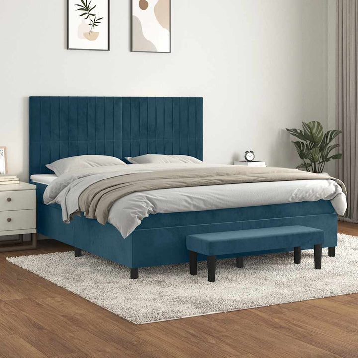 kontinentalseng med madras 160x200 cm fløjl mørkeblå