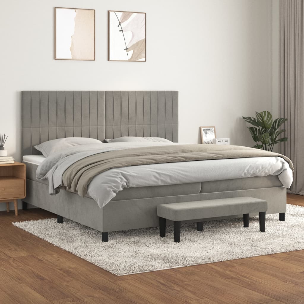 kontinentalseng med madras 200x200 cm fløjl lysegrå