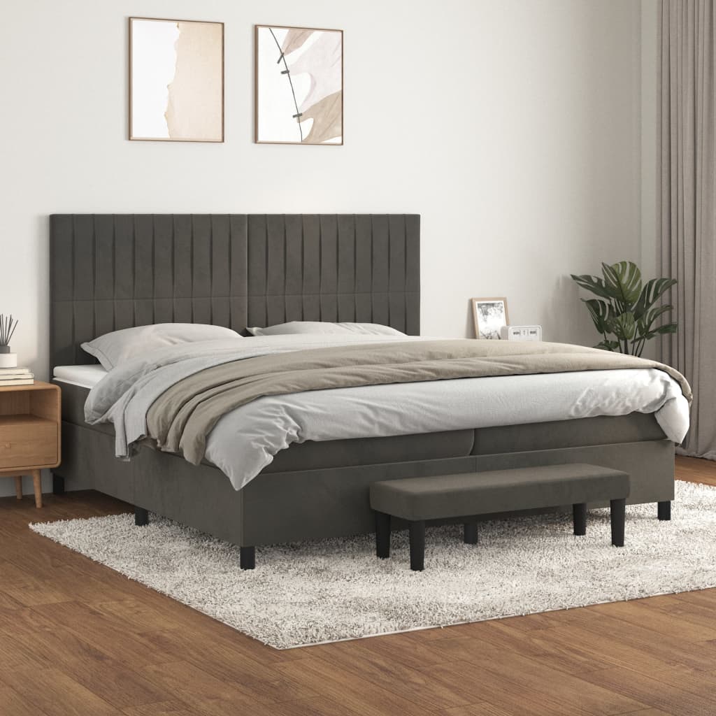 kontinentalseng med madras 200x200 cm fløjl mørkegrå