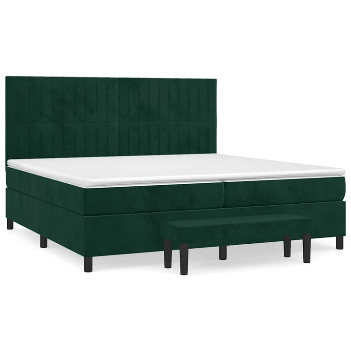 kontinentalseng med madras 200x200 cm fløjl mørkegrøn