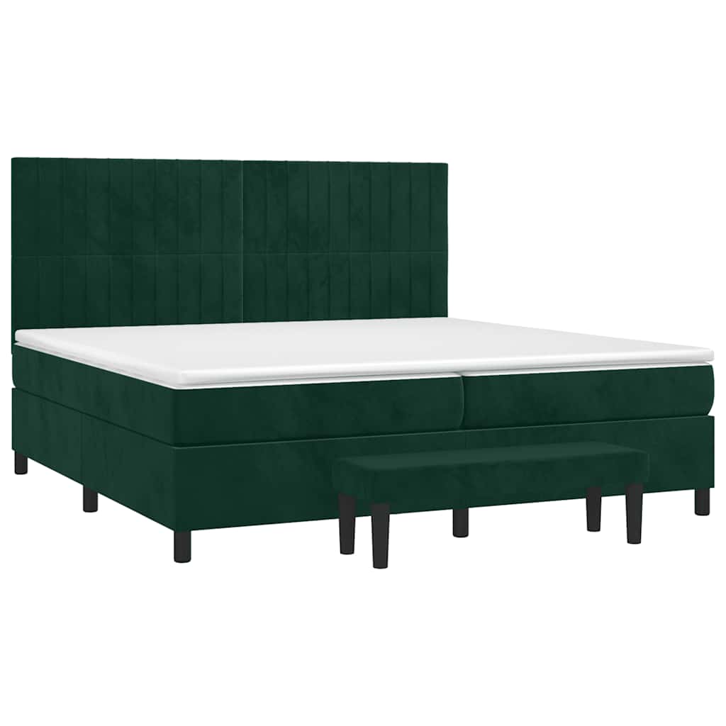 kontinentalseng med madras 200x200 cm fløjl mørkegrøn