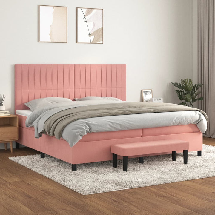 kontinentalseng med madras 200x200 cm fløjl lyserød