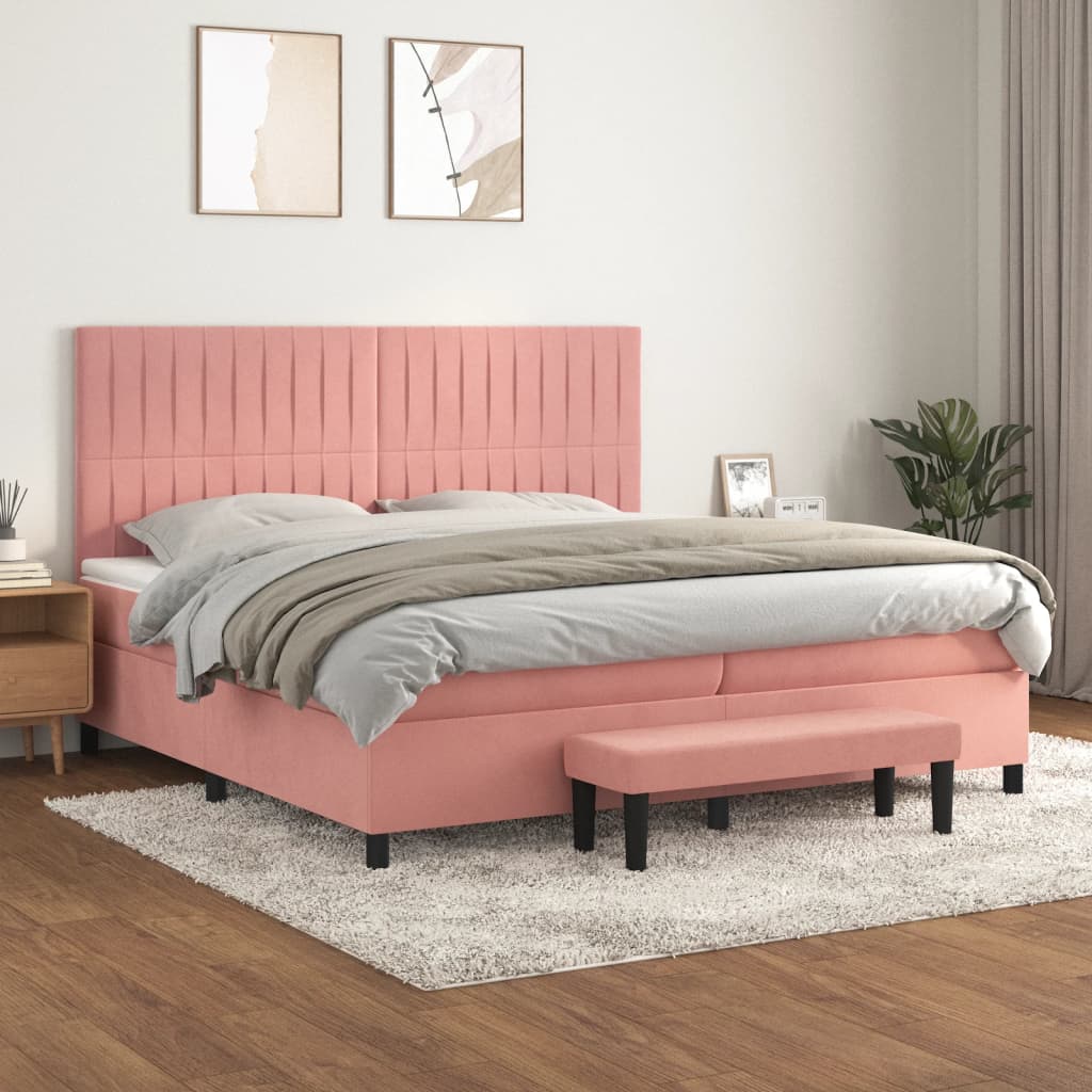 kontinentalseng med madras 200x200 cm fløjl lyserød