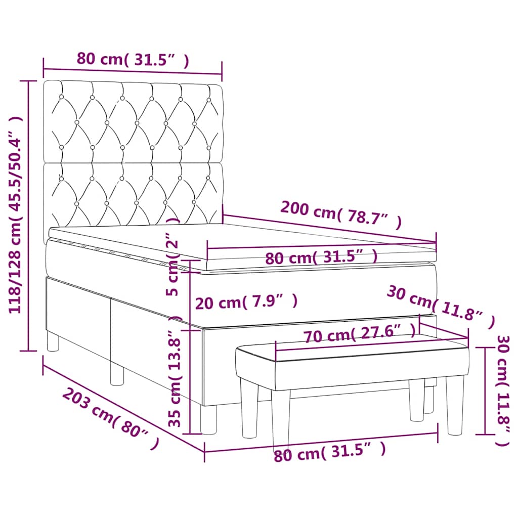 kontinentalseng med madras 80x200 cm fløjl mørkeblå