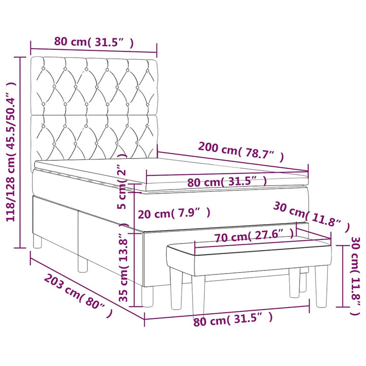 kontinentalseng med madras 80x200 cm fløjl mørkeblå