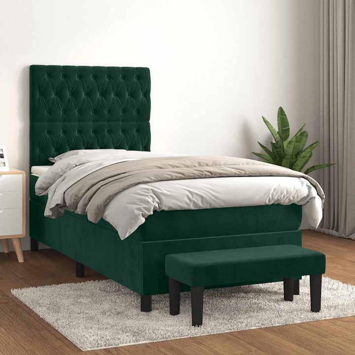 kontinentalseng med madras 90x190 cm fløjl mørkegrøn