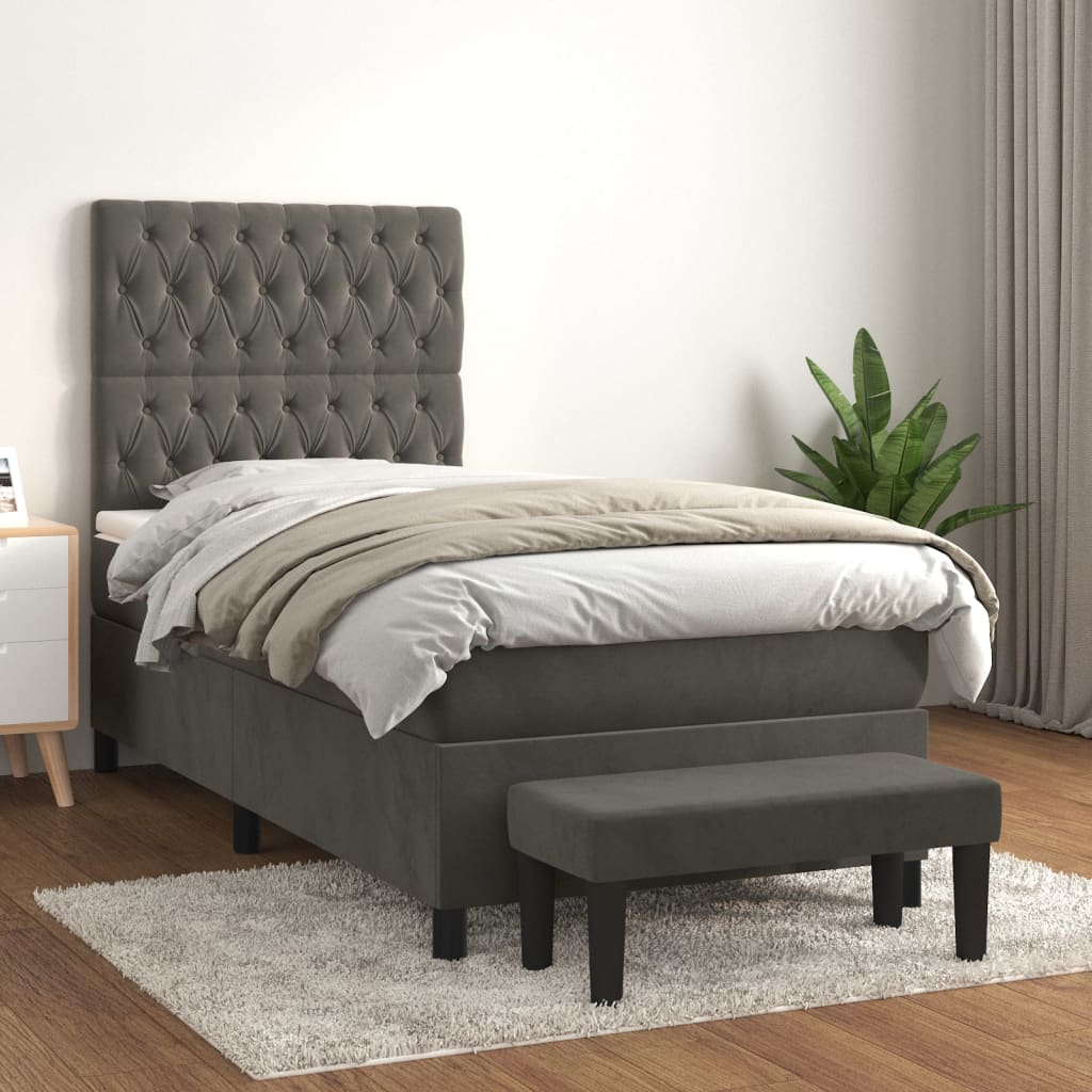 kontinentalseng med madras 90x200cm fløjl mørkegrå
