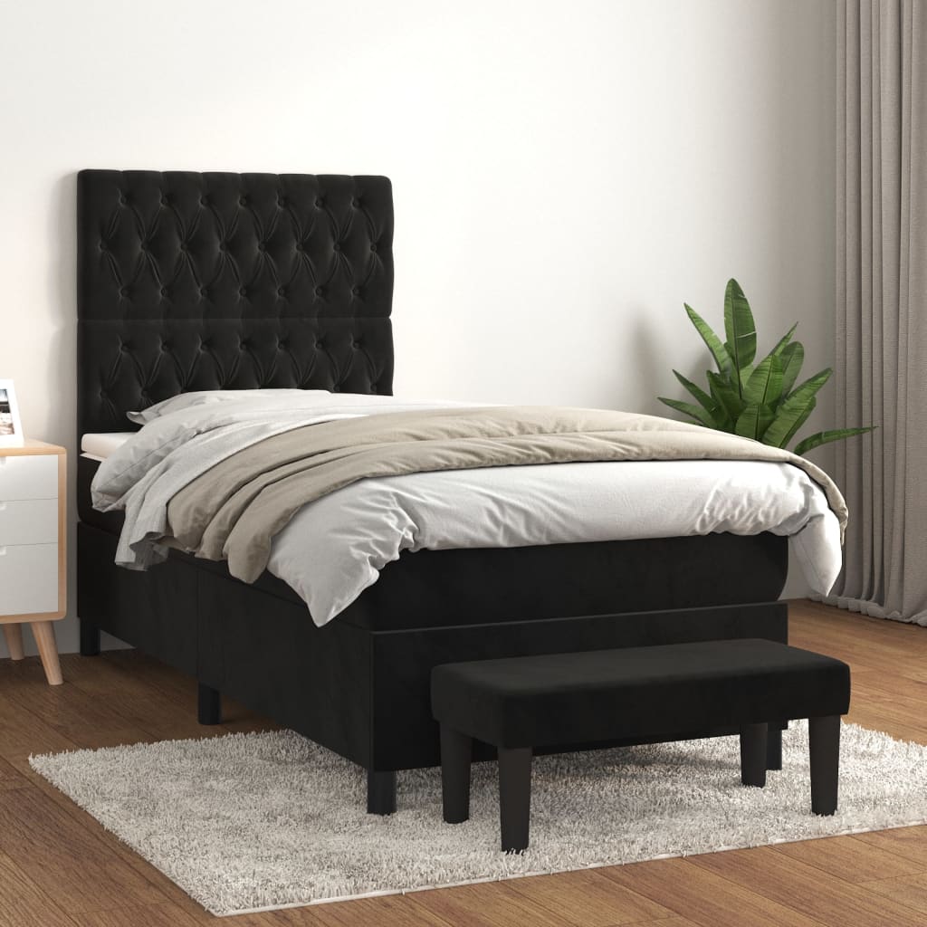 kontinentalseng med madras 90x200 cm fløjl sort