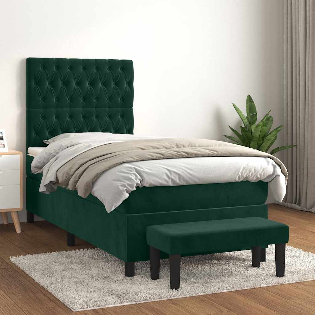 kontinentalseng med madras 90x200 cm fløjl mørkegrøn