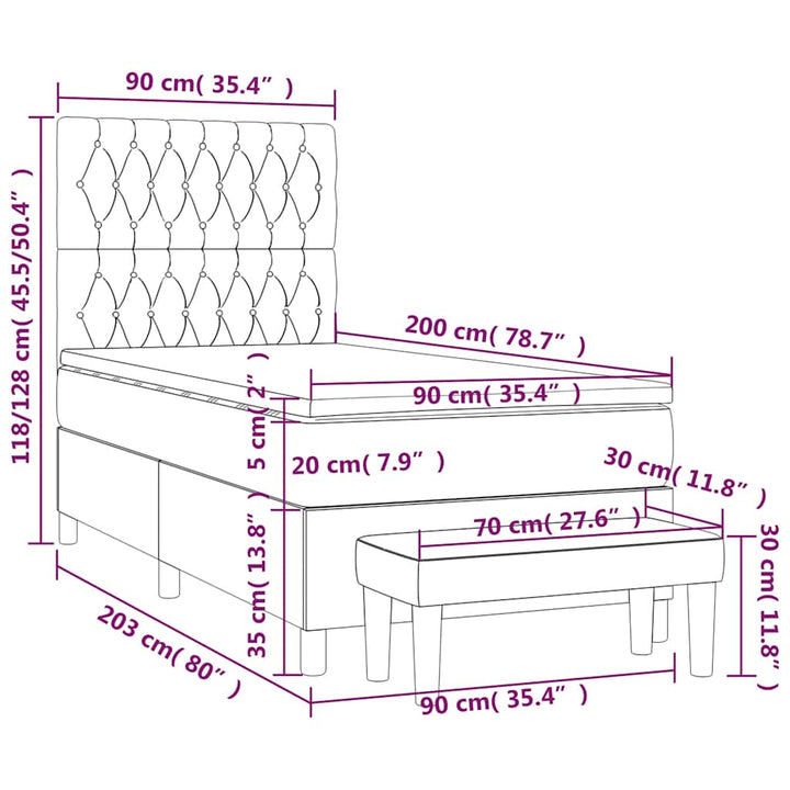kontinentalseng med madras 90x200 cm fløjl mørkeblå