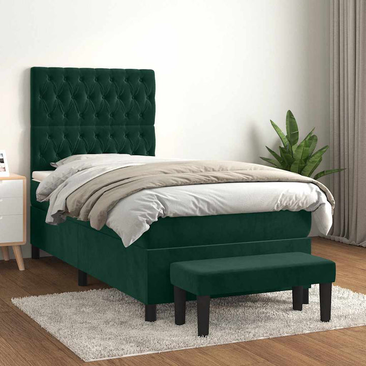 kontinentalseng med madras 100x200 cm fløjl mørkegrøn