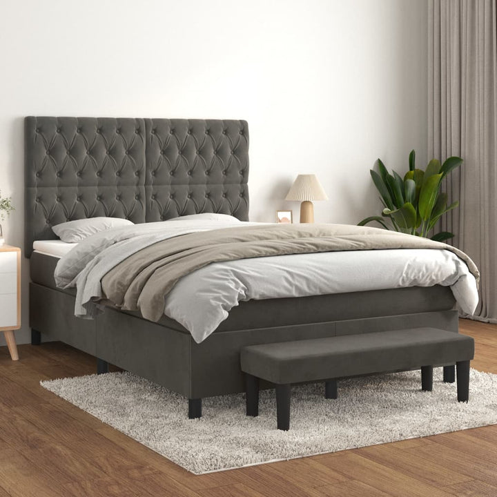 kontinentalseng med madras 140x190 cm fløjl mørkegrå