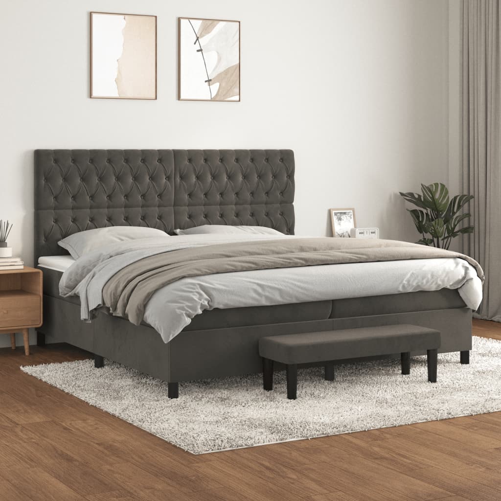 kontinentalseng med madras 200x200 cm fløjl mørkegrå