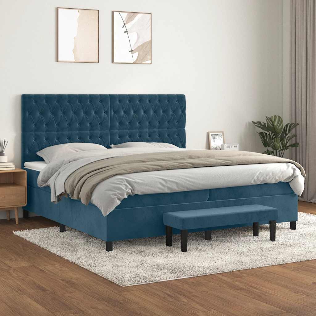 kontinentalseng med madras 200x200 cm fløjl mørkeblå