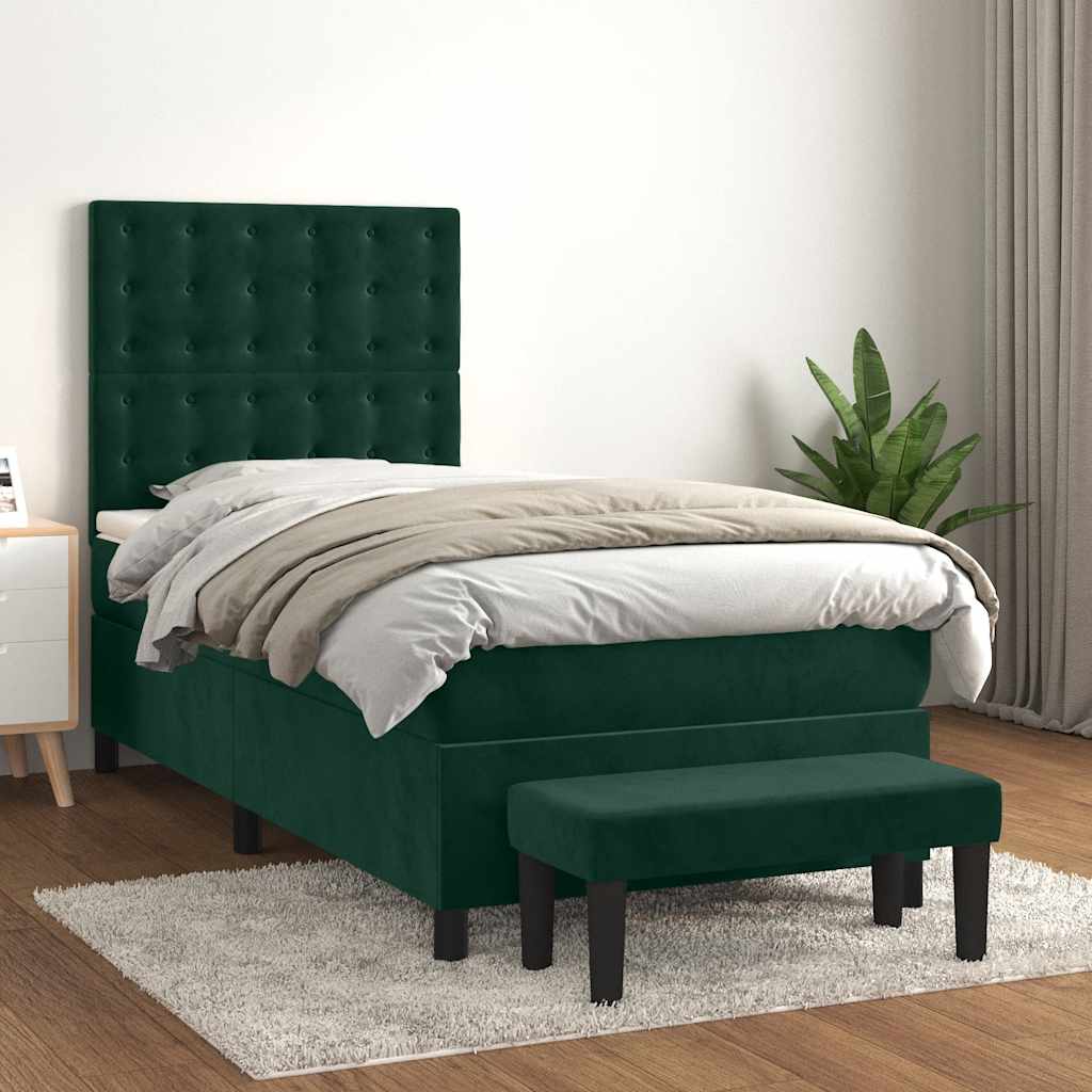 kontinentalseng med madras 90x190 cm fløjl mørkegrøn
