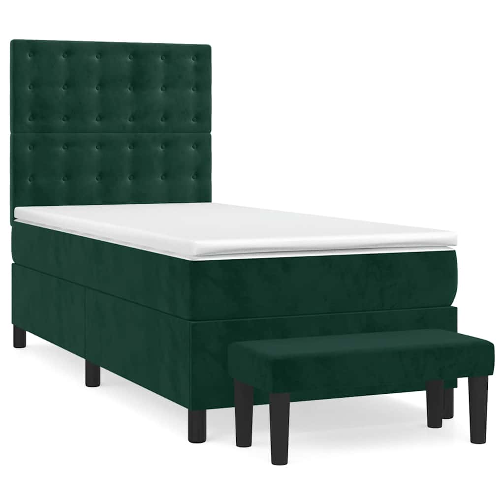 kontinentalseng med madras 90x200 cm fløjl mørkegrøn