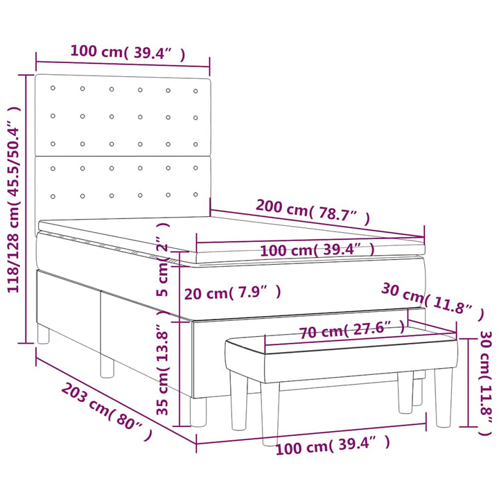 kontinentalseng med madras 100x200 cm fløjl mørkeblå