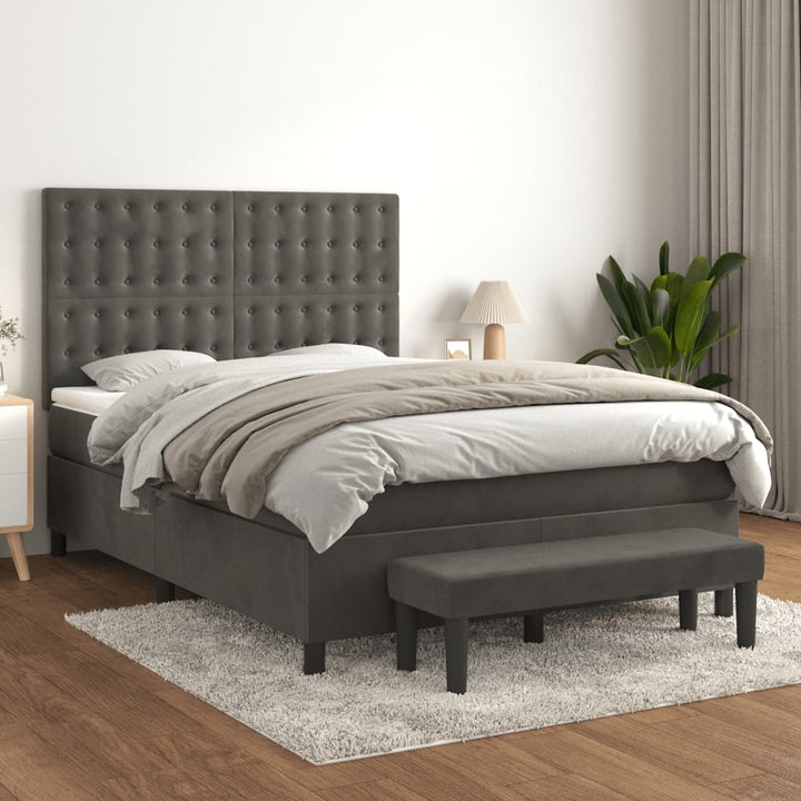 kontinentalseng med madras 140x190 cm fløjl mørkegrå