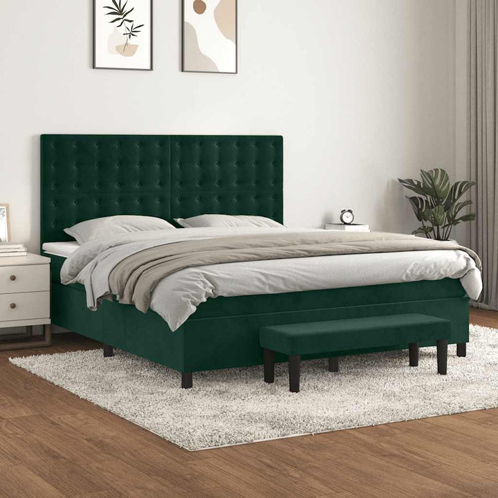 kontinentalseng med madras 160x200 cm fløjl mørkegrøn