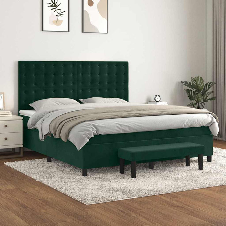 kontinentalseng med madras 180x200 cm fløjl mørkegrøn