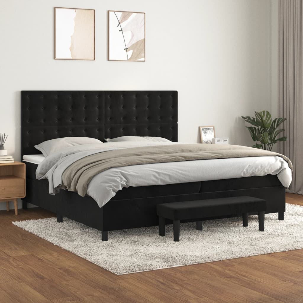 kontinentalseng med madras 200x200 cm fløjl sort