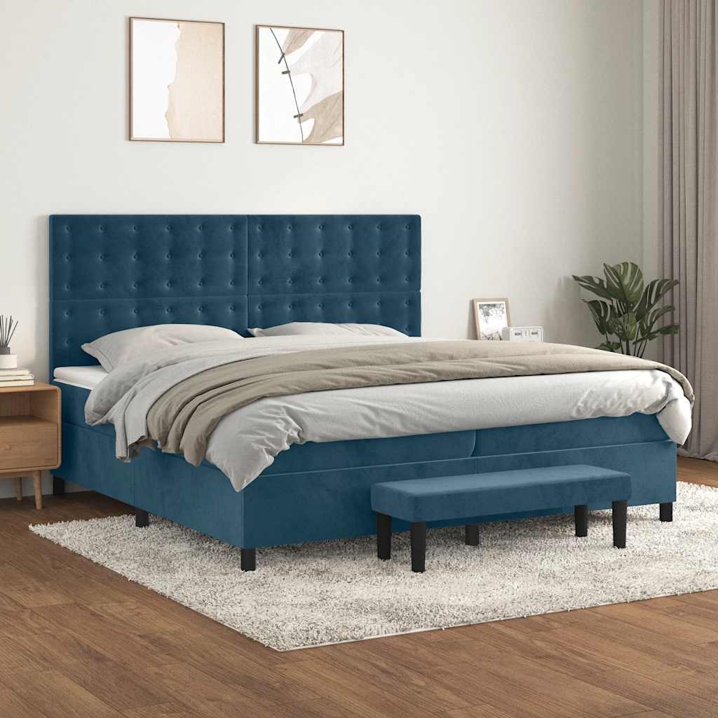 kontinentalseng med madras 200x200 cm fløjl mørkeblå