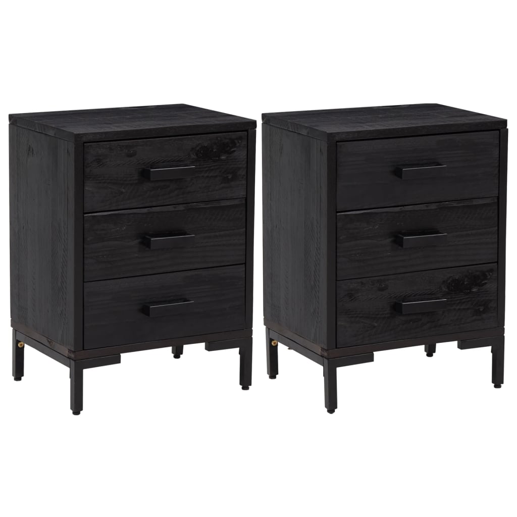 sengeborde 2 stk. 40x30x55 cm massivt fyrretræ sort
