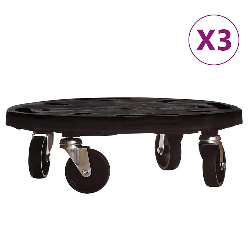 plantevogne 3 stk. med hjul 275 kg diam. 40 cm sort